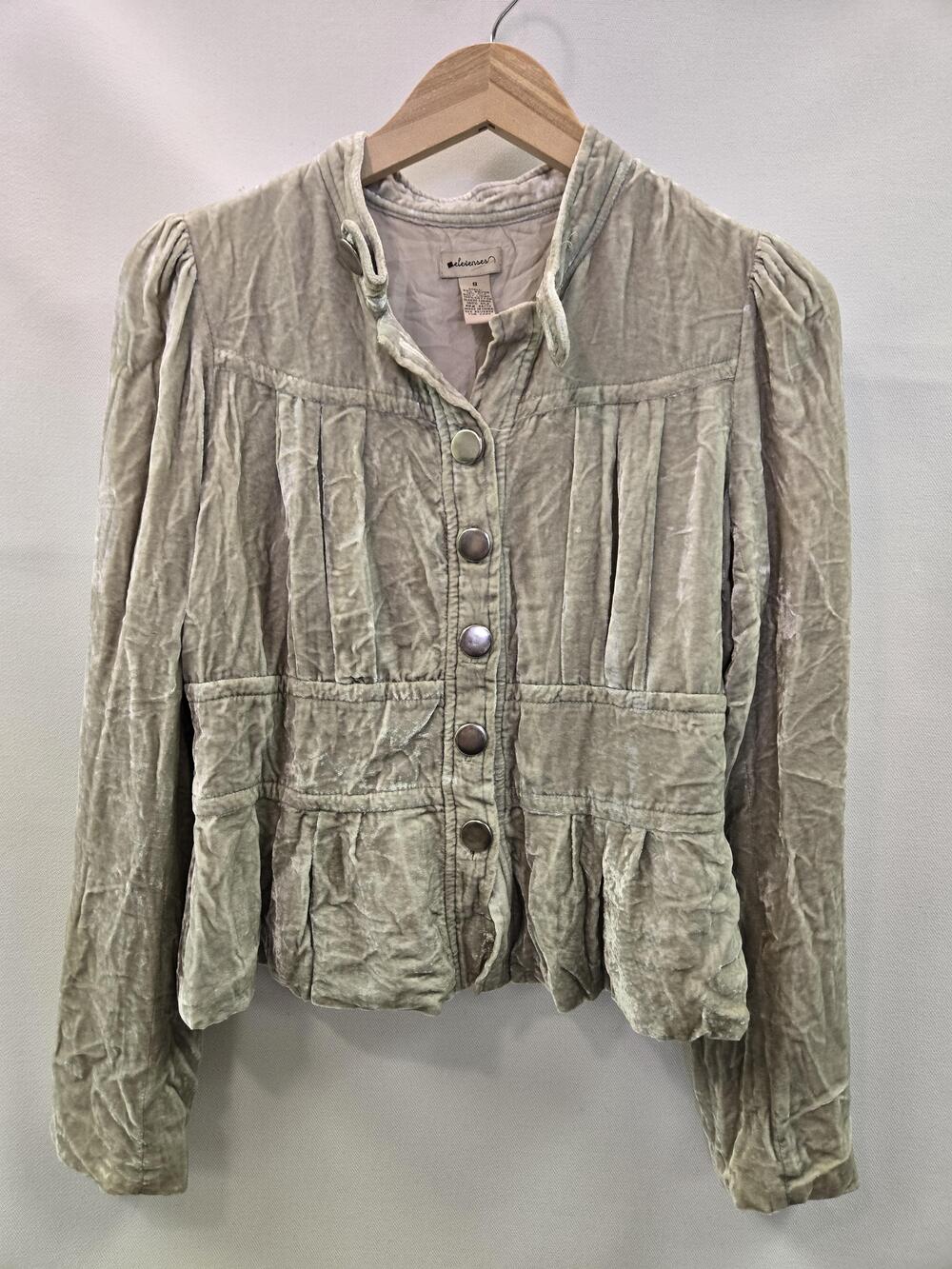 Elevenses Jacket Womens 8 Velvet Cropped Pleated Button Front Anthropologie